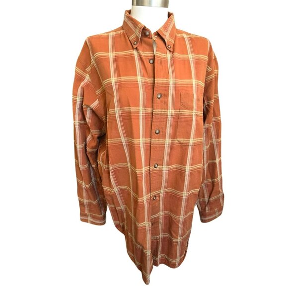 The Territory Ahead Orange Plaid Button-Down Shirt Womans Large Cotton CM2098 - Picture 3 of 12